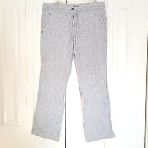 Pinstripe white and navy linen straight leg pants size 10.